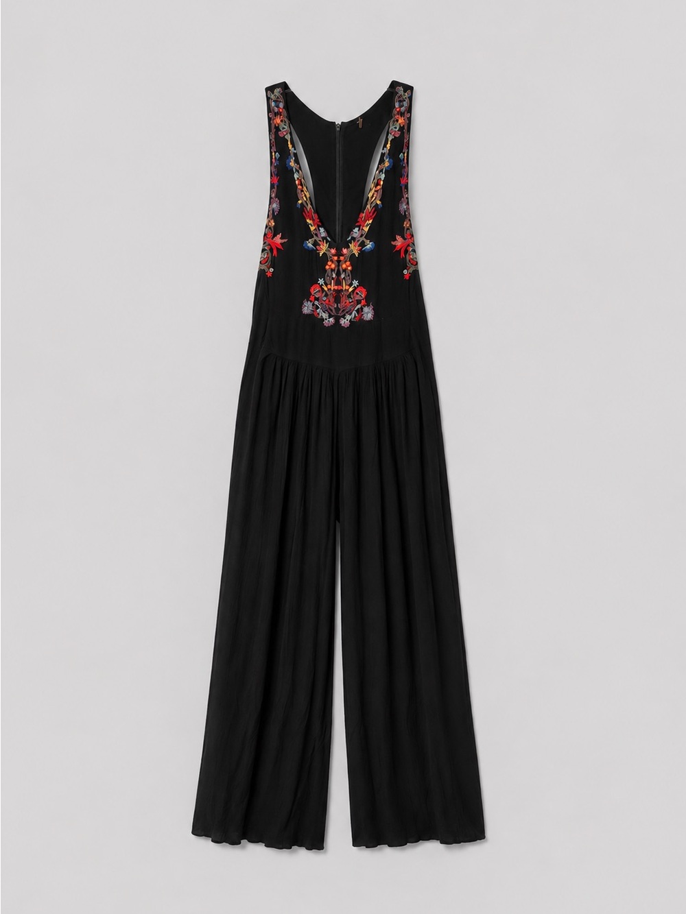 Black Embroidered Wide-Leg Jumpsuit